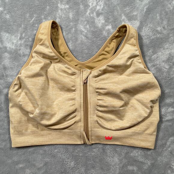 SheFit Lounge Bra Womens 3Luxe Tan Padded Front Zip Athleisure Wirefree - Picture 1 of 7